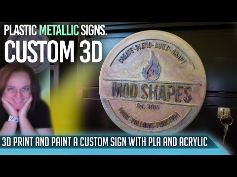 3d Printed sign for ModShapes made with acrylic, metallic paints.